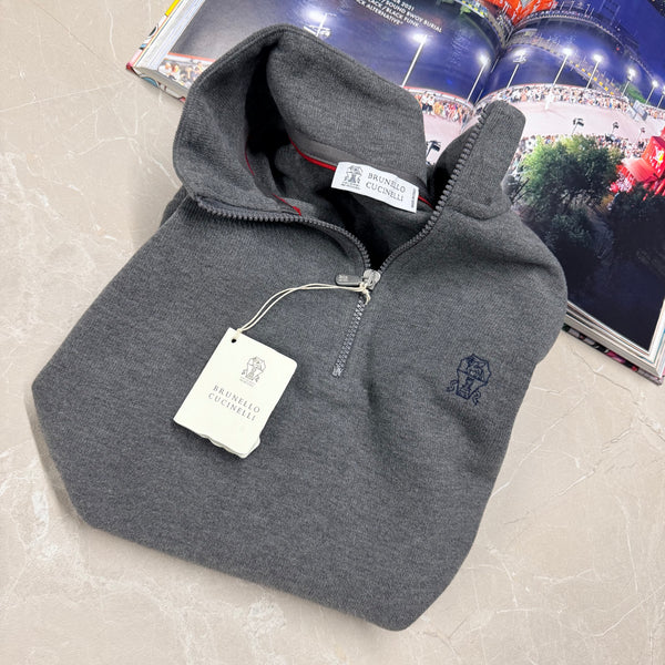 BRUNELLO HALF ZIP JUMPER - GREY