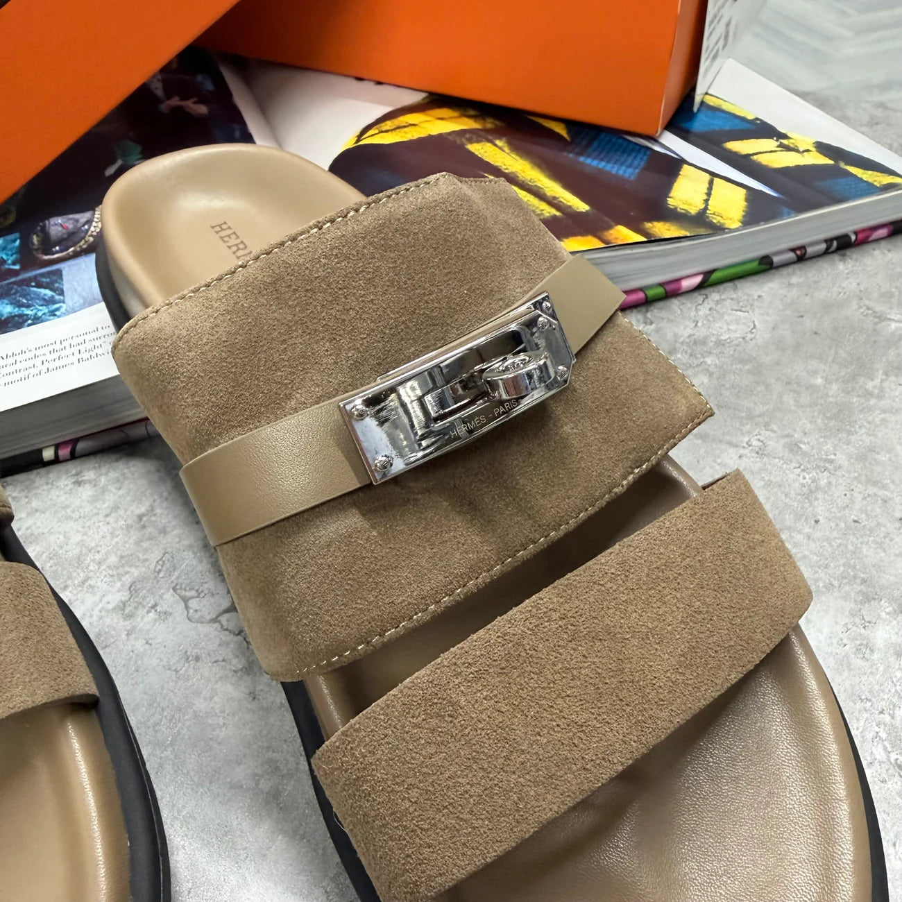 H STRAP SLIDES - BEIGE