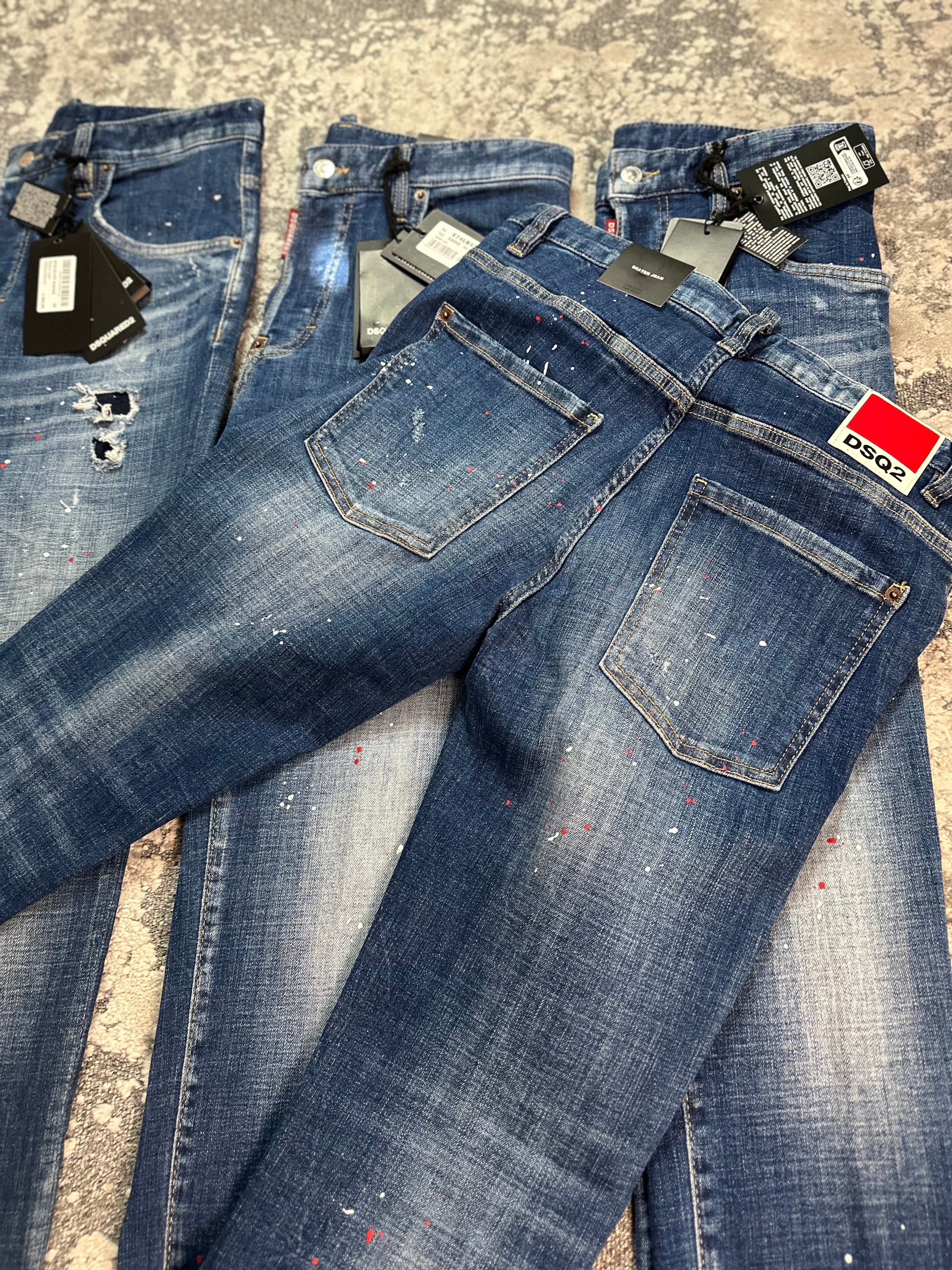 DSQ DISTRESS SLIM DENIM JEANS - BLUE