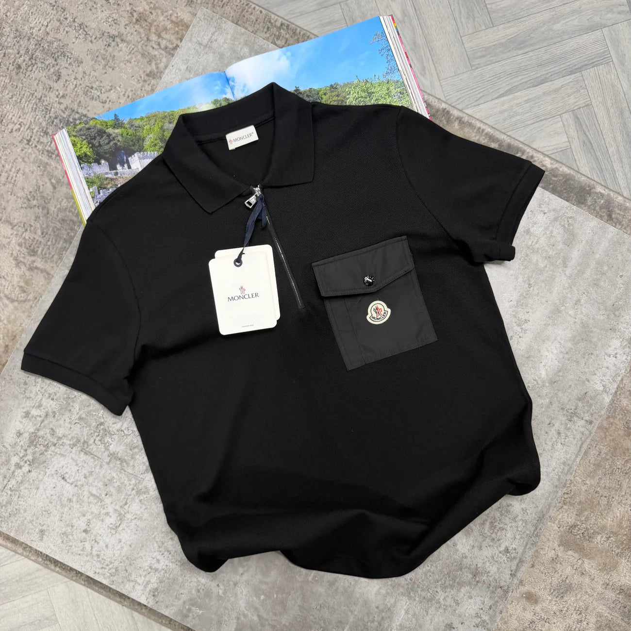 MNCLR ZIP POCKET POLO - BLACK