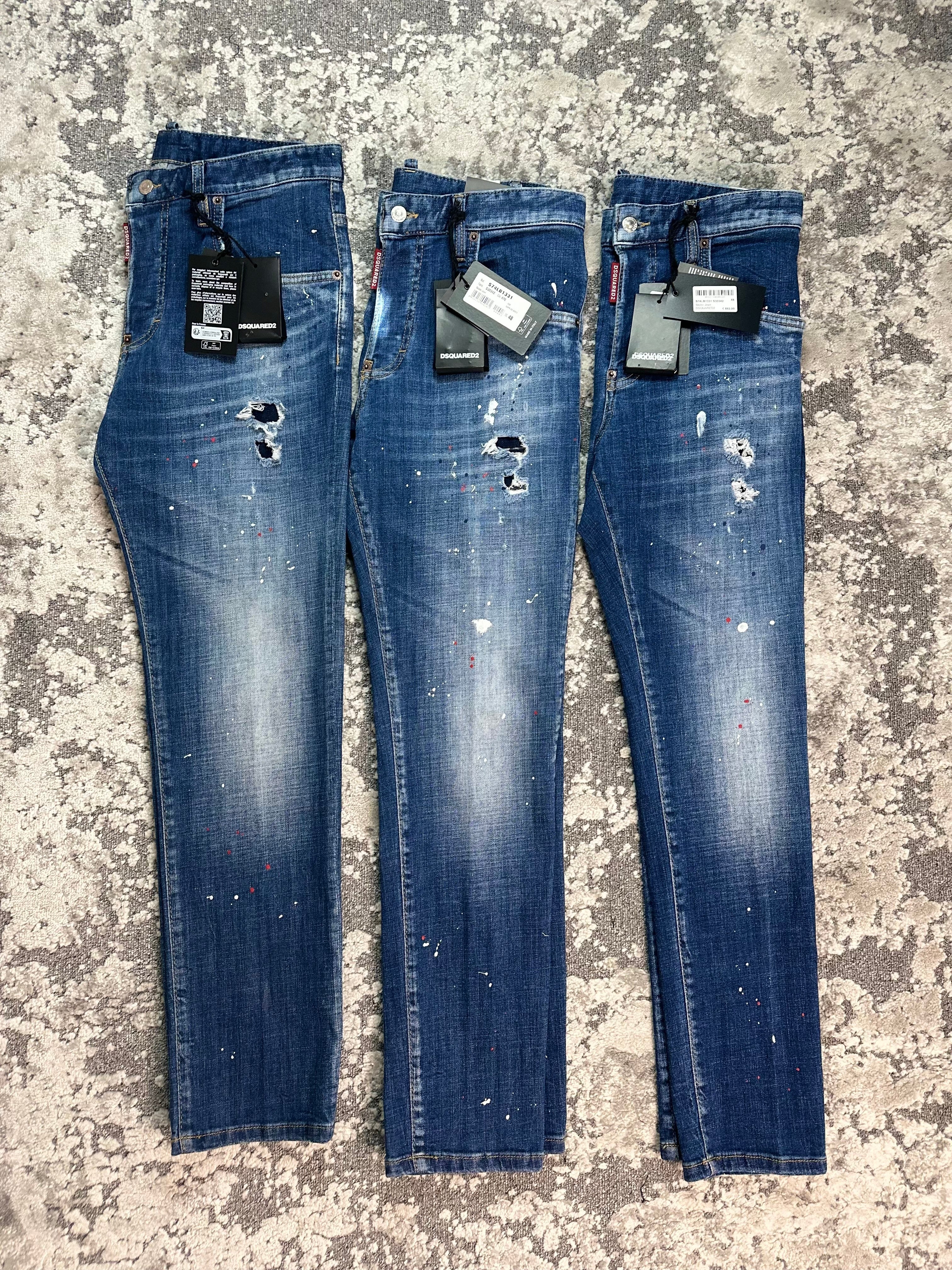 DSQ DISTRESS SLIM DENIM JEANS - BLUE