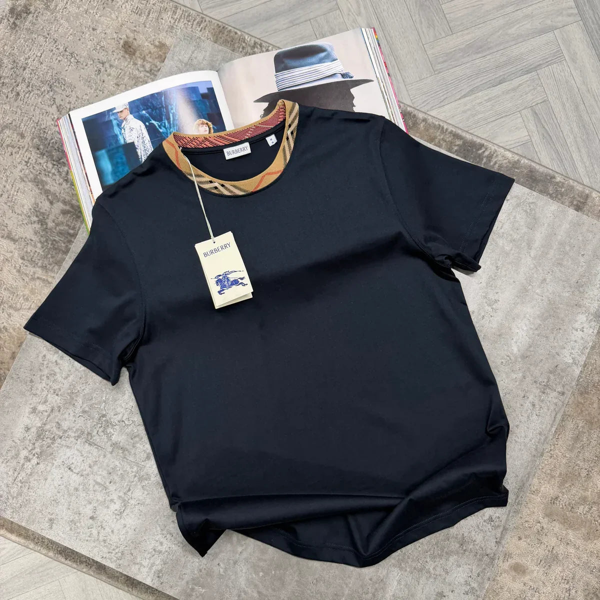 BBR COLLAR PRINT T SHIRT - NAVY