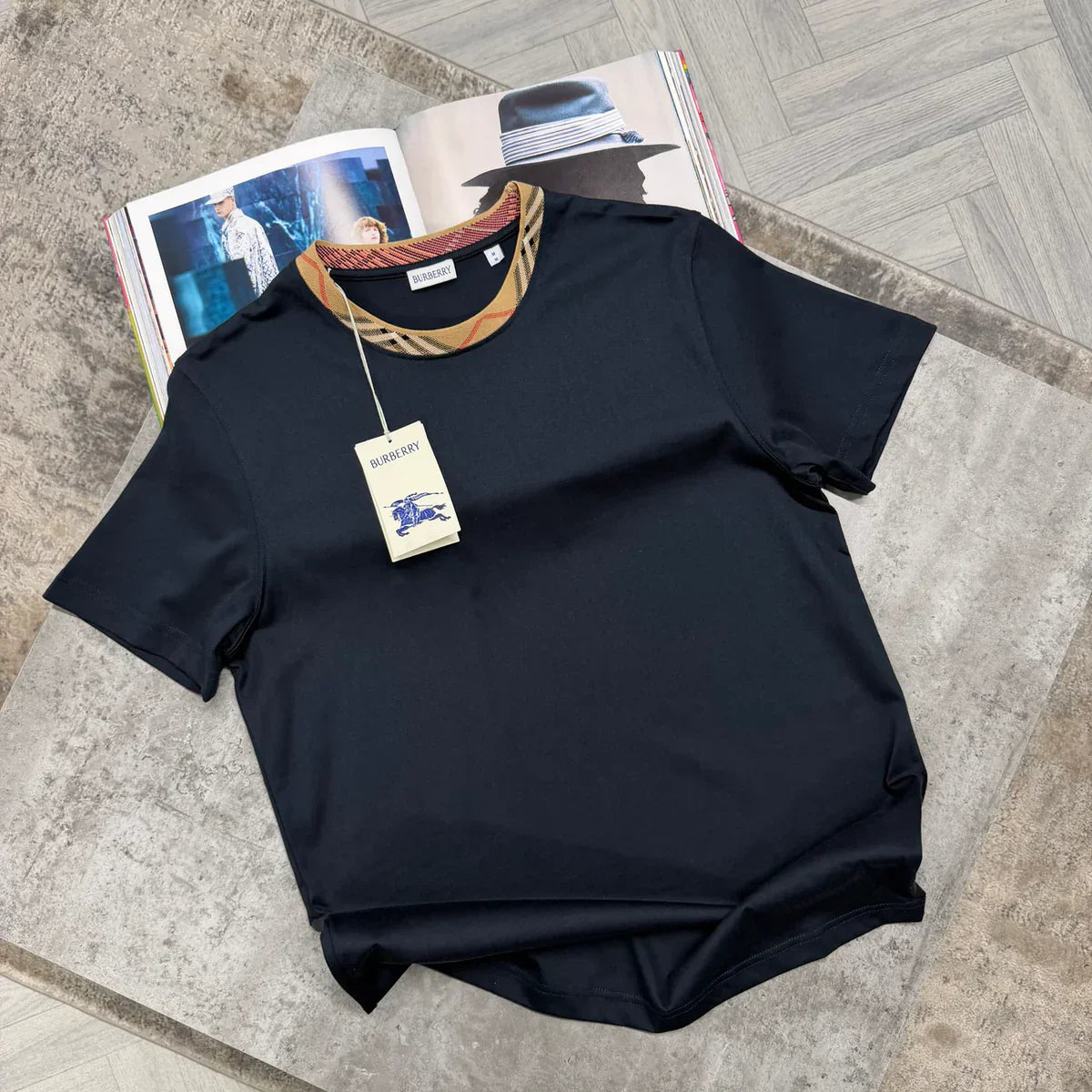 BBR COLLAR PRINT T SHIRT - NAVY