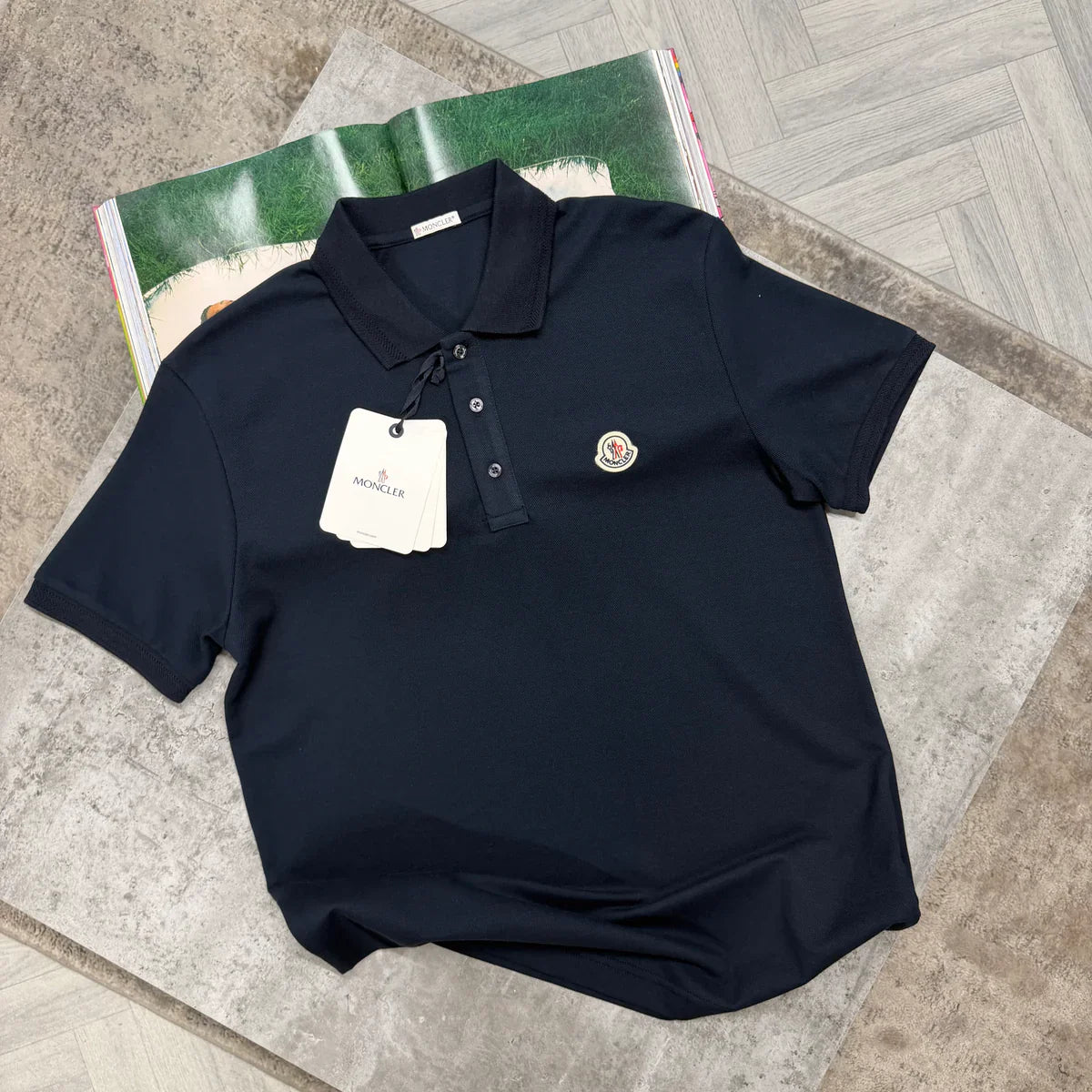 MNCLR PLEATED COLLAR POLO - NAVY