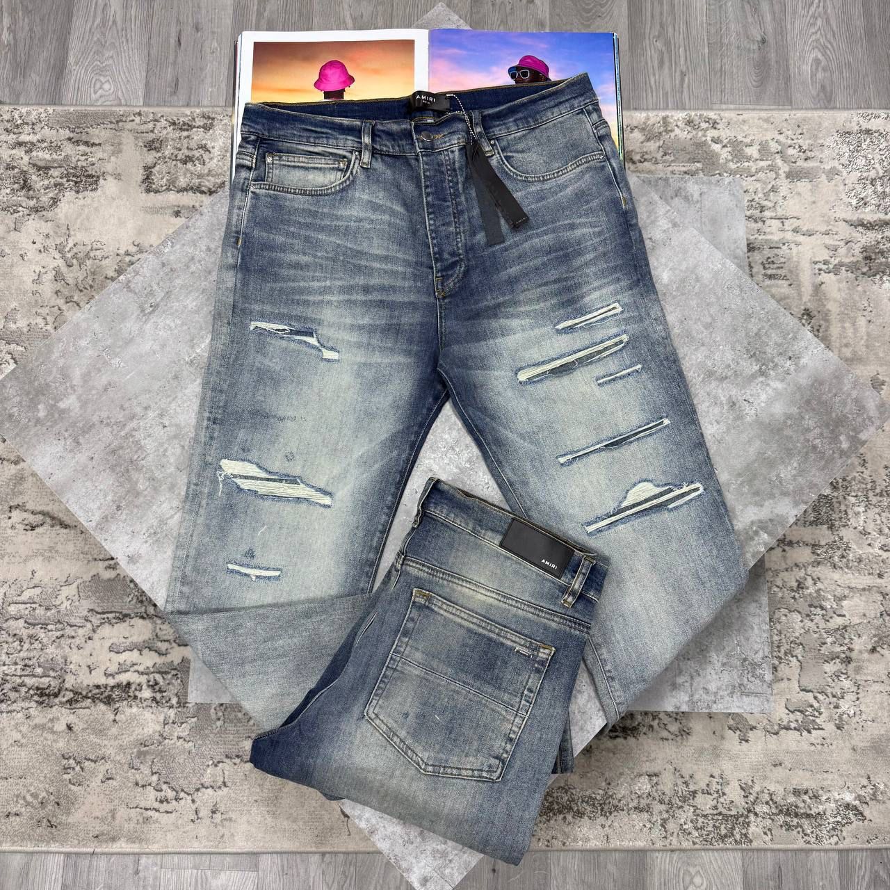 AMR DISTRESSED SLIM JEANS - MEDIUM BLUE