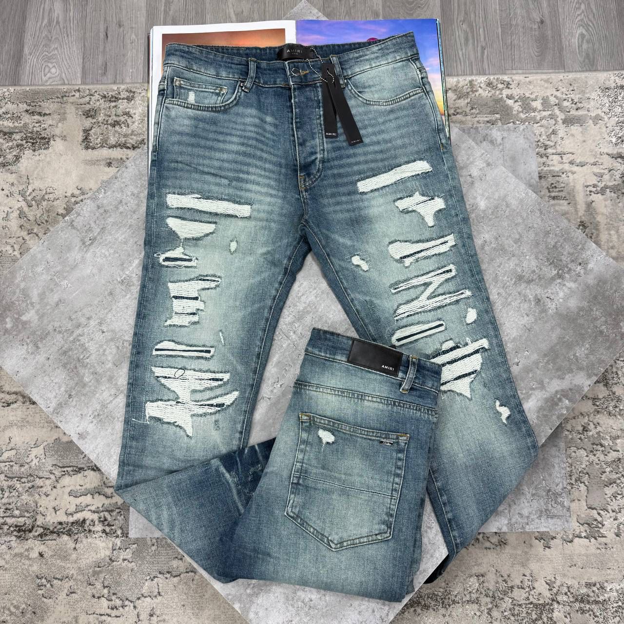 AMR DISTRESSED DENIM JEANS - LIGHT BLUE