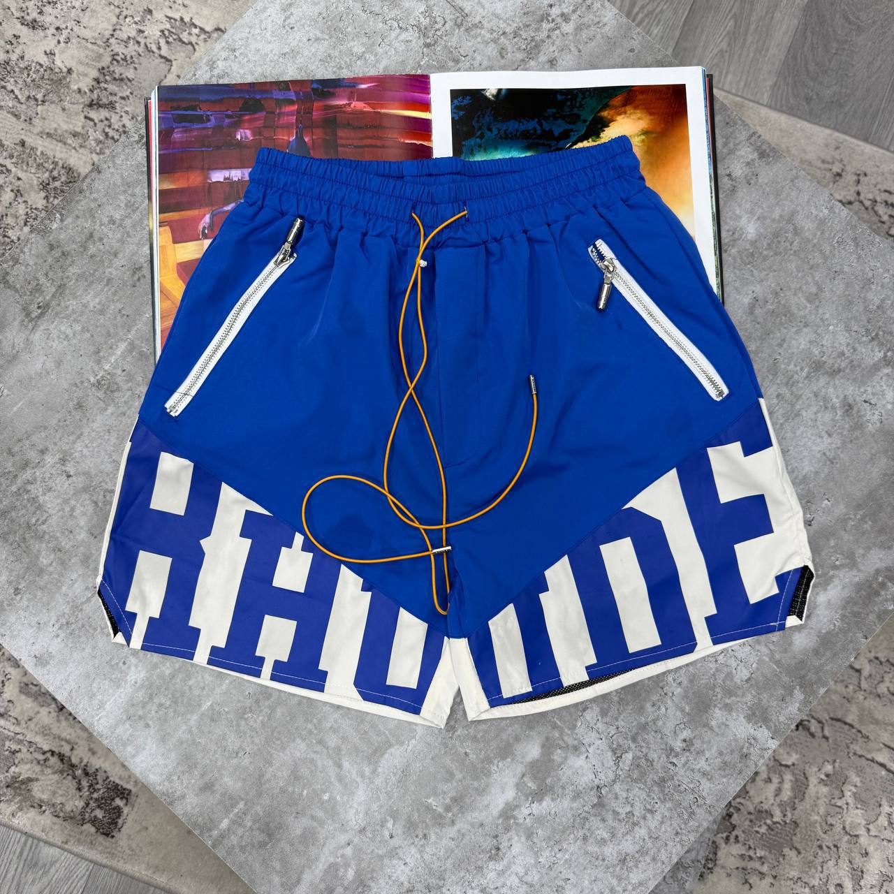 RHU SIDE ZIP SHORTS - BLUE / WHITE
