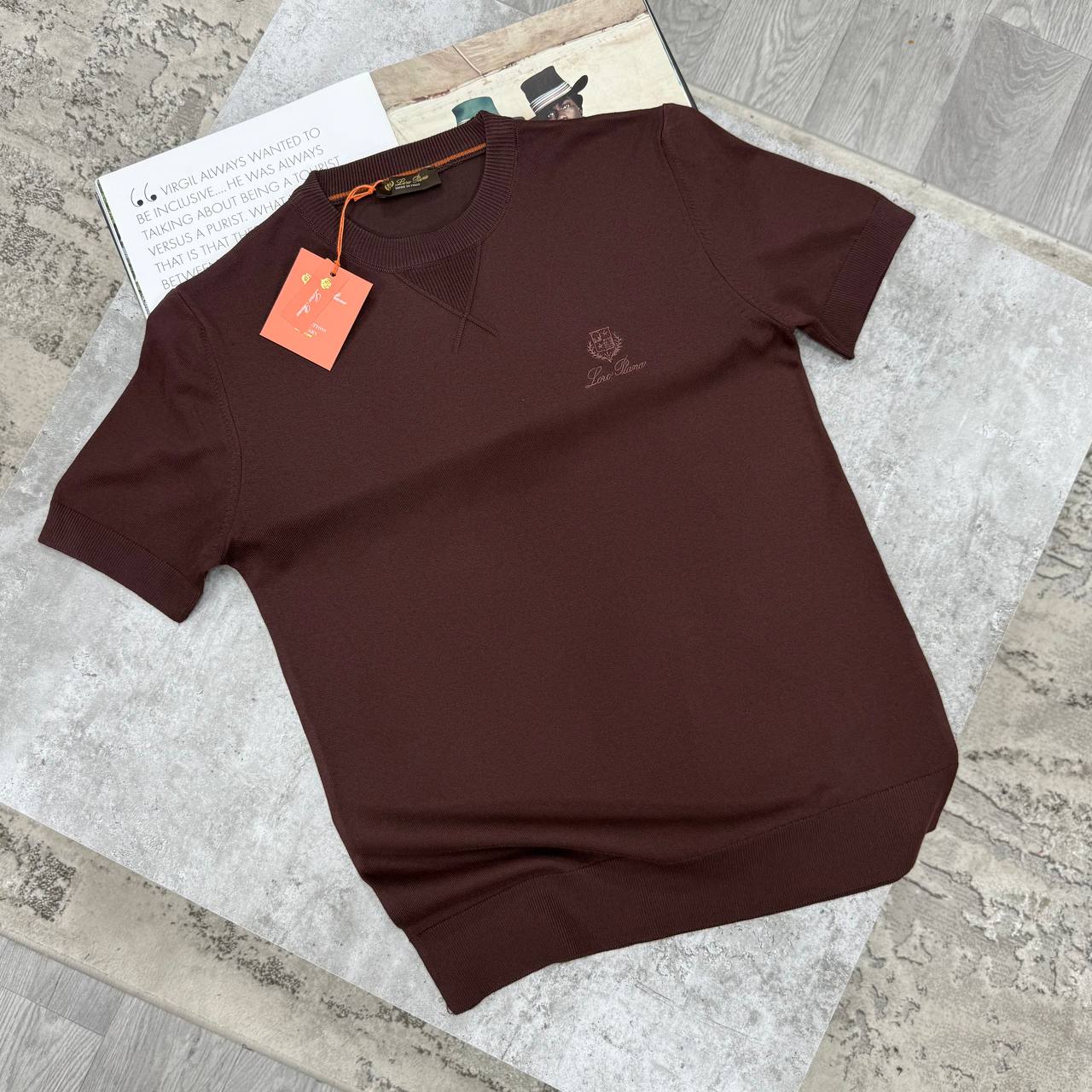 LORO KNIT V-NECK TSHIRT - BROWN