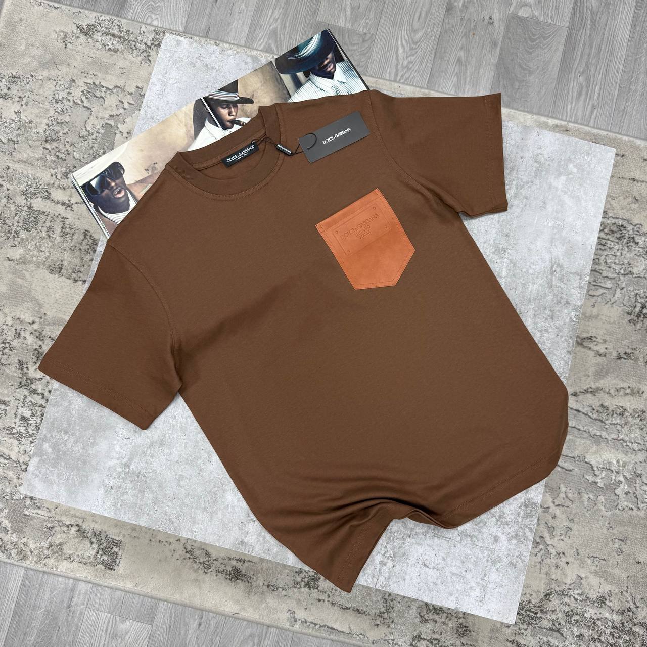 D&G LEATHER POCKET TSHIRT - BROWN