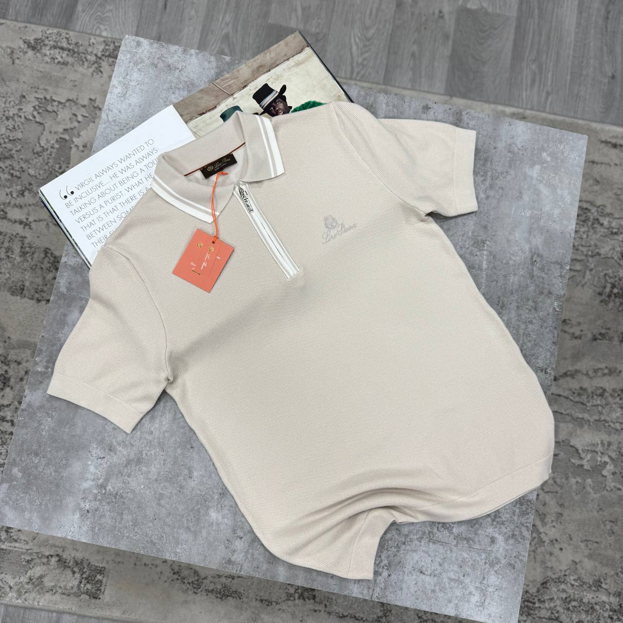 LORO KNIT QUARTER-ZIP POLO - BEIGE
