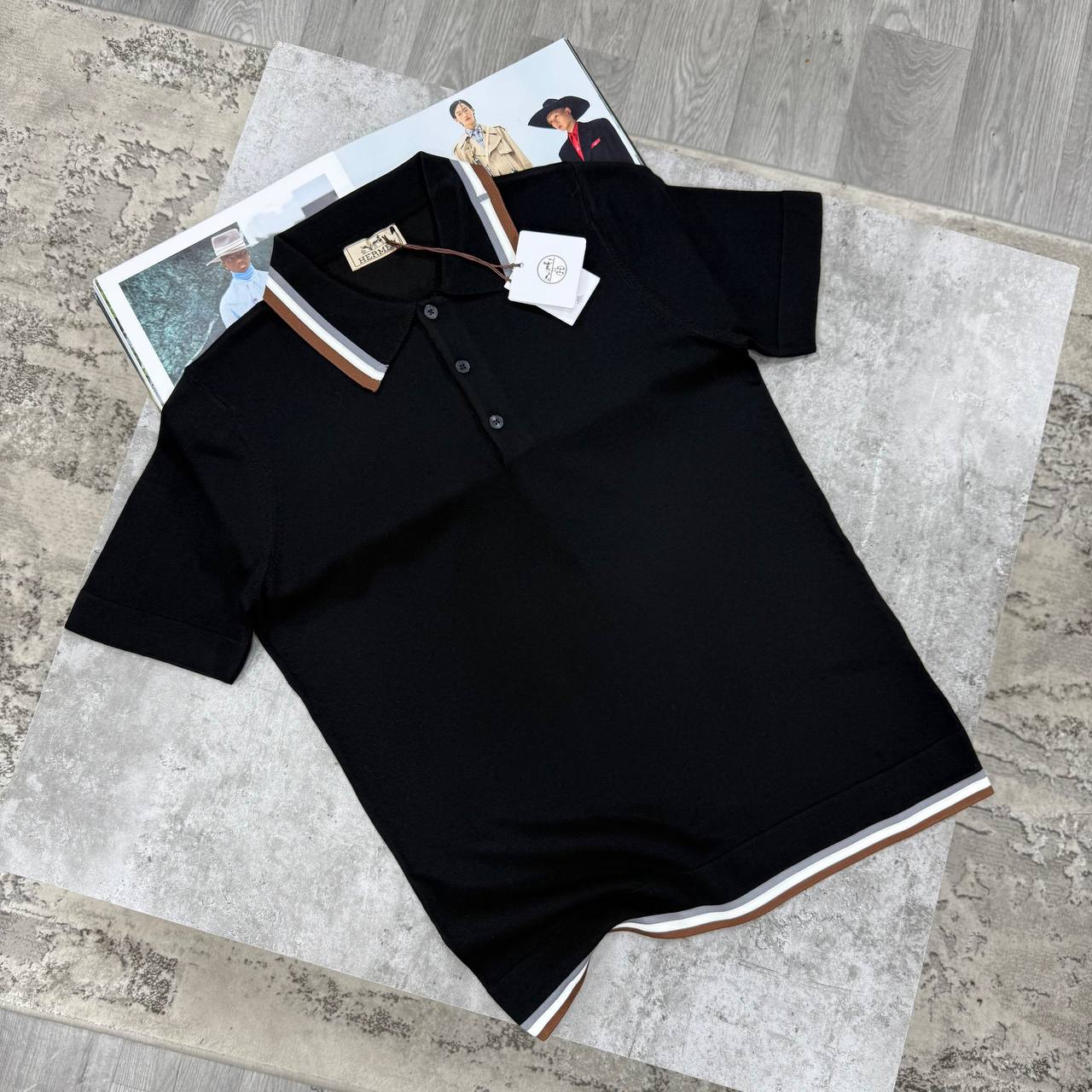 H CONTRAST TRIM POLO - BLACK