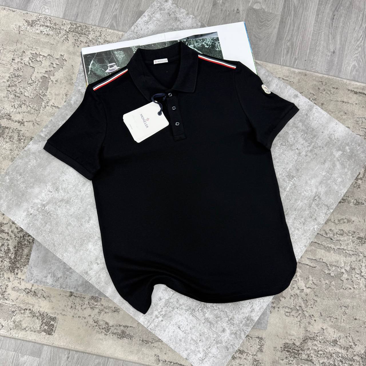 MNCLR STRIPE POLO - BLACK