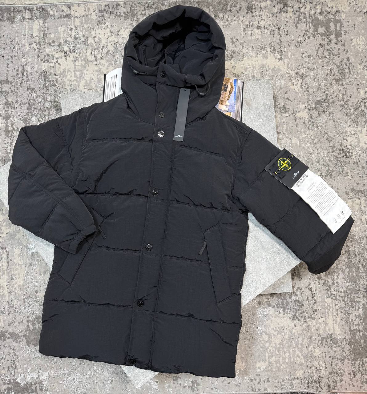 SI CRINKLE REPS NY HOODED DOWN JACKET - BLACK