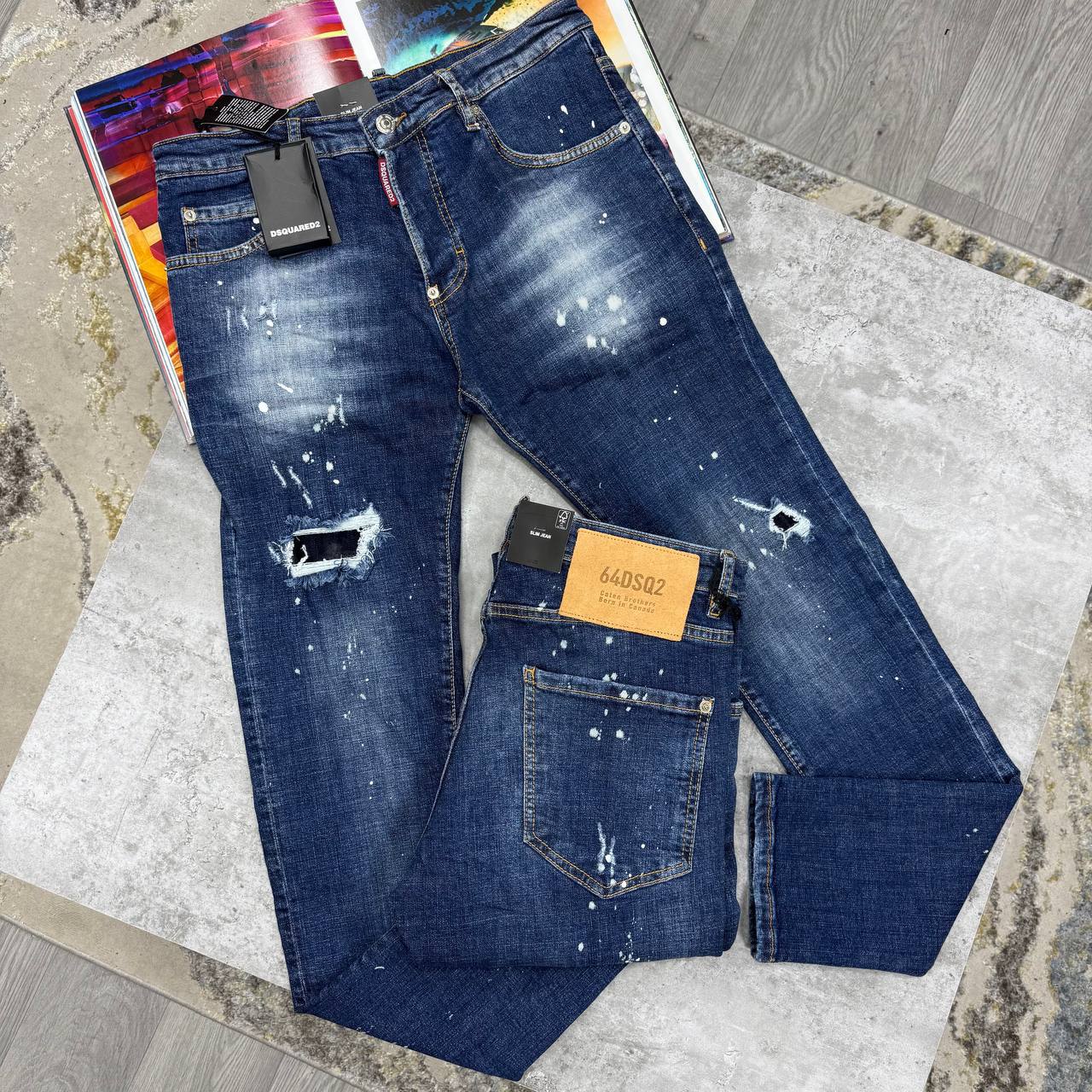 DSQ PAINT SPLATTER DENIM JEANS - BLUE