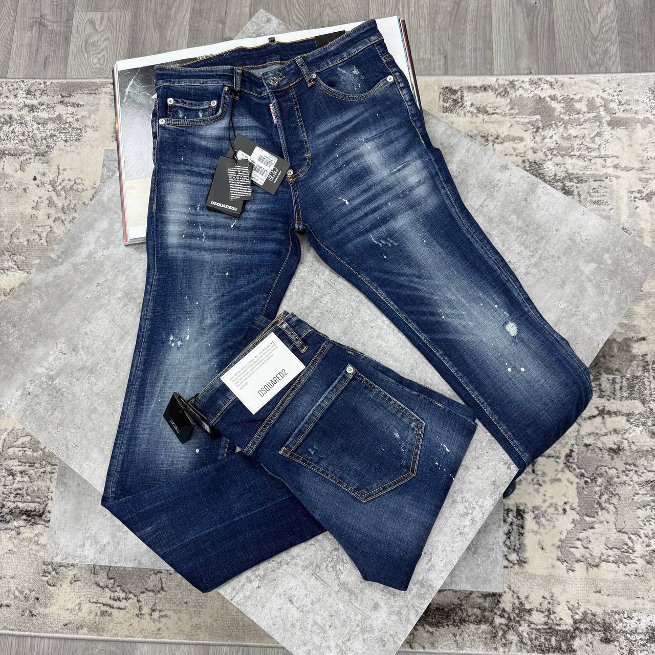DSQ DISTRESSED SLIM FIT JEANS - BLUE