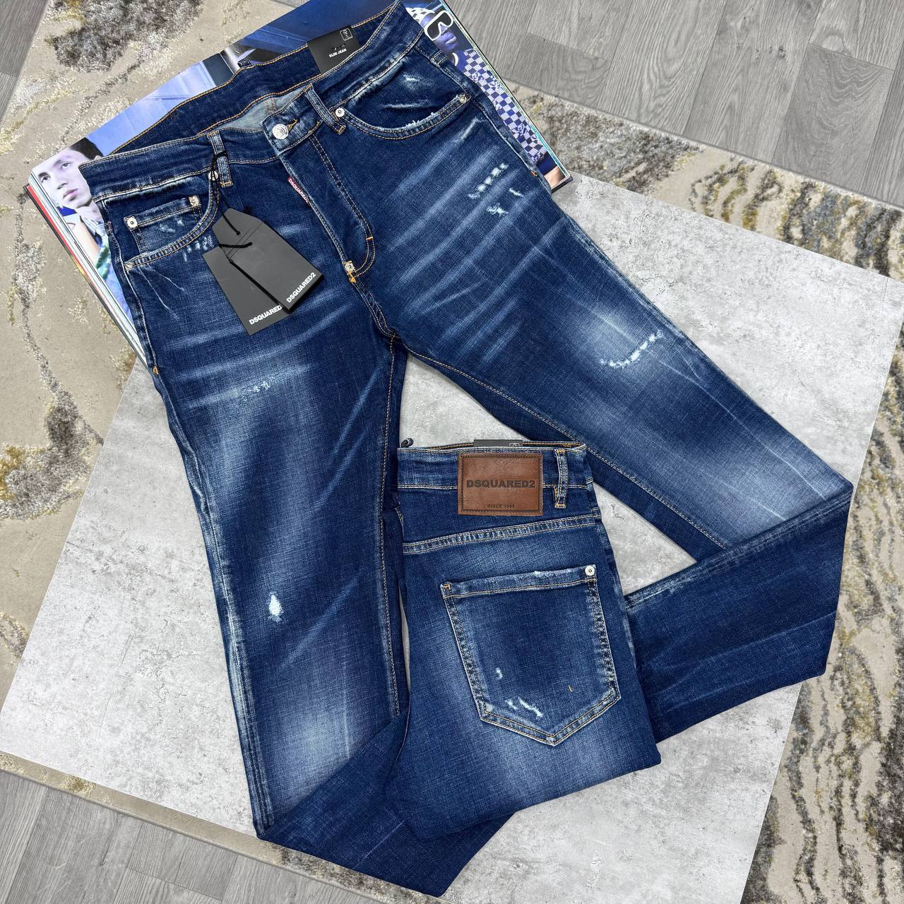 DSQ MEDIUM WASH SLIM FIT JEANS - BLUE