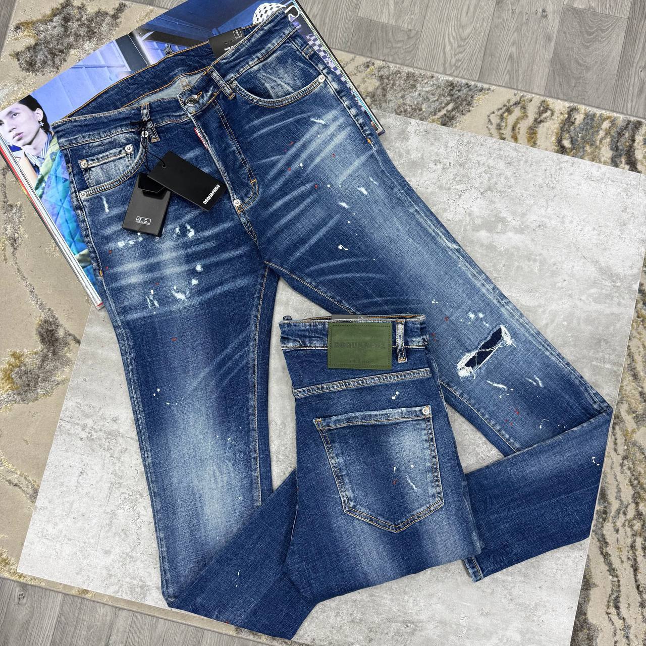 DSQ DISTRESSED DENIM JEANS - BLUE