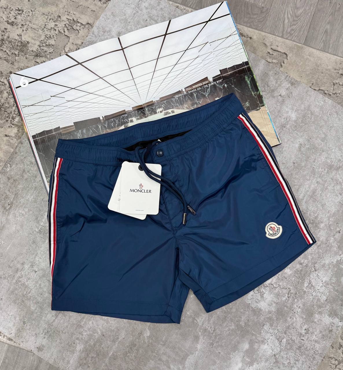 MNCLR STRIPED LOGO SWIM SHORTS - BLUE