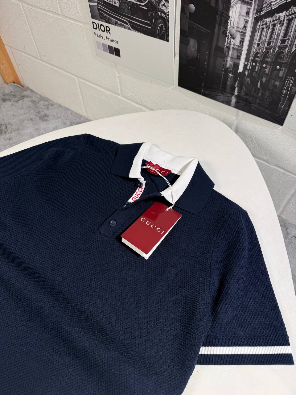 GUCCI PIQUE POLO SHIRT - NAVY