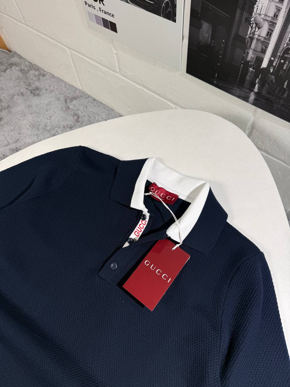 GUCCI PIQUE POLO SHIRT - NAVY