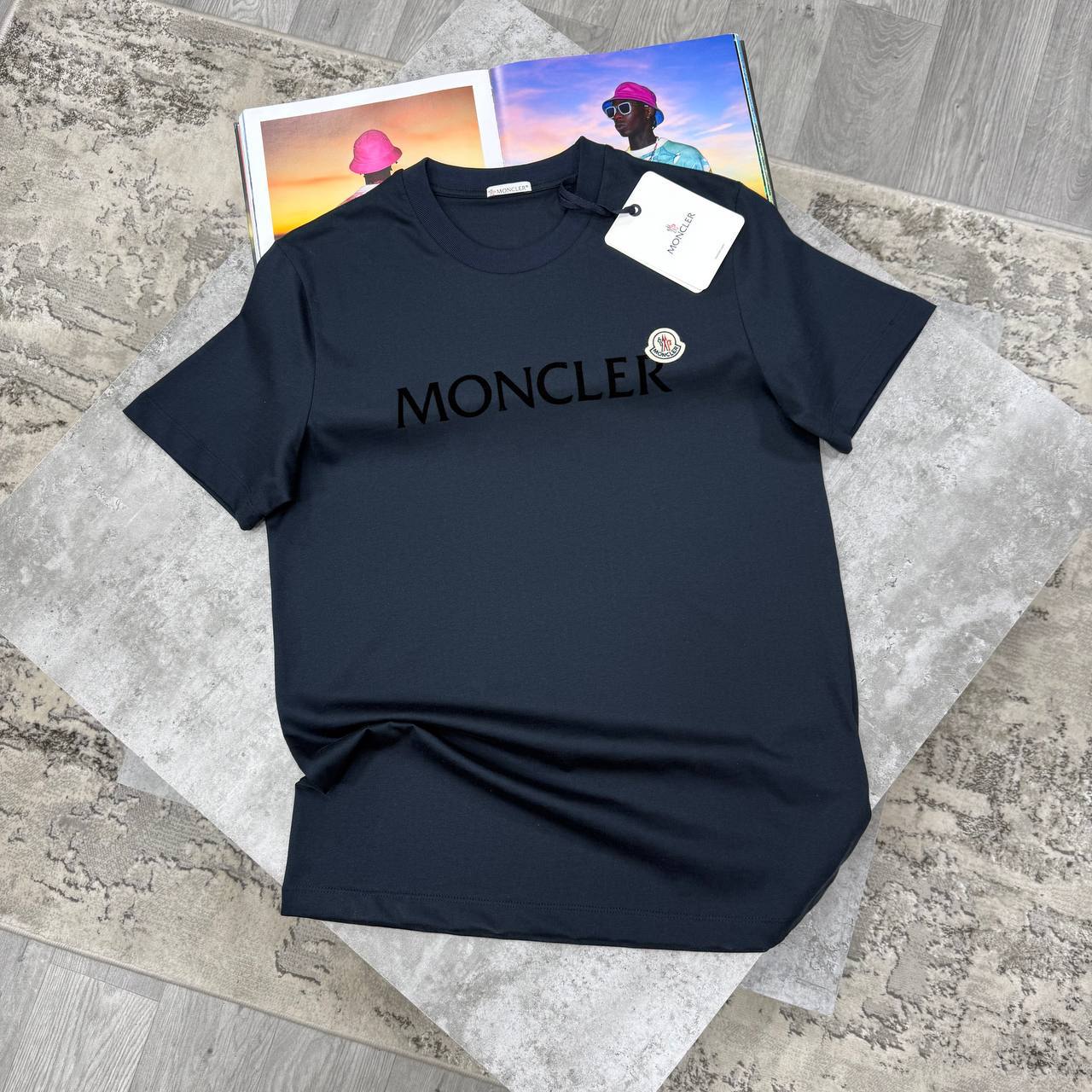 MNCLR FLOCKED LOGO TSHIRT - NAVY