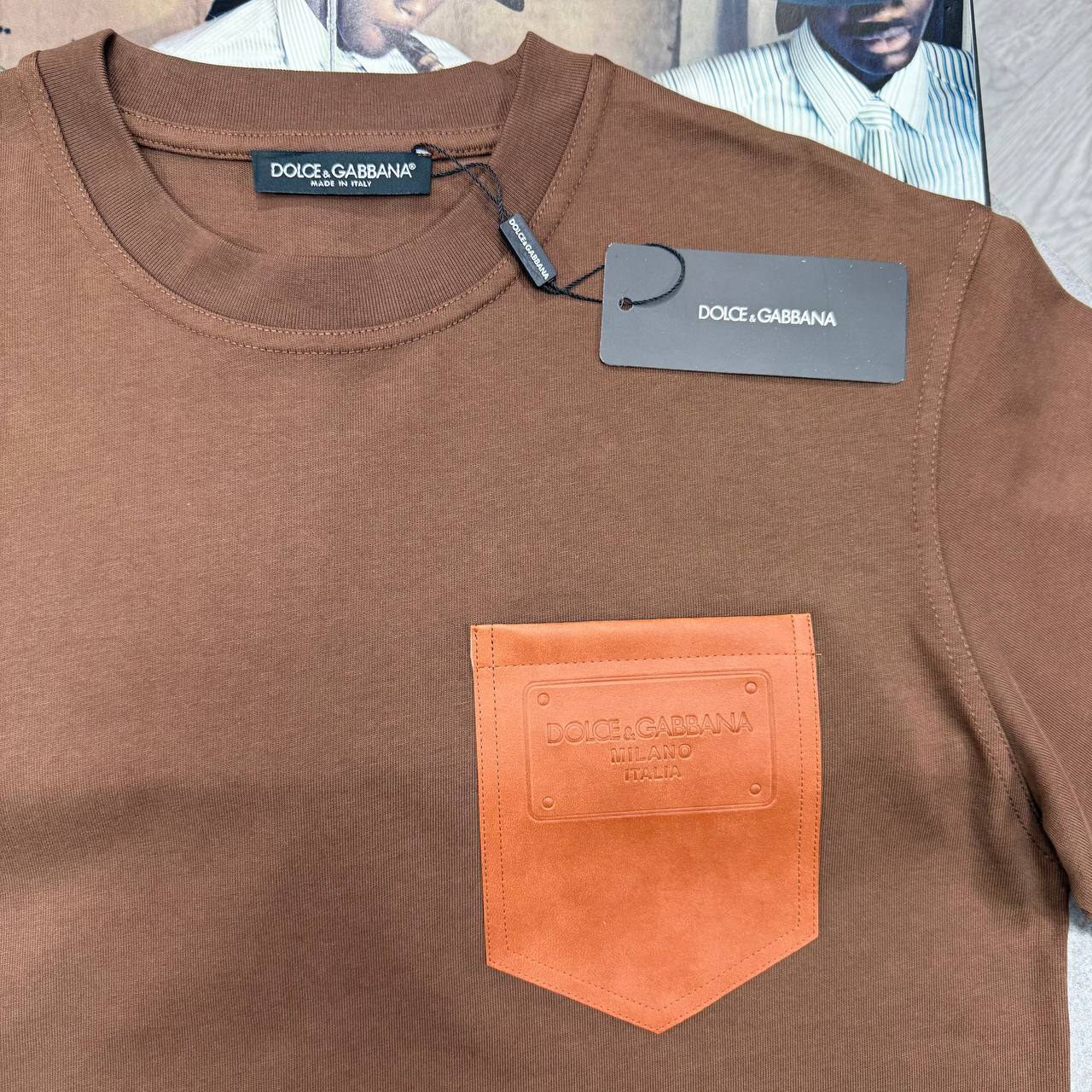 D&G LEATHER POCKET TSHIRT - BROWN