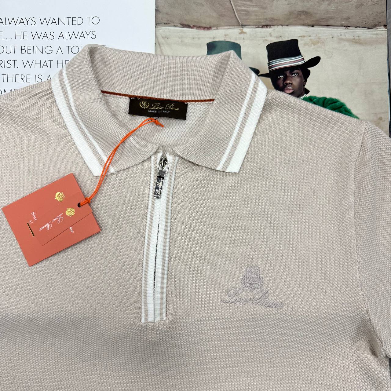 LORO KNIT QUARTER-ZIP POLO - BEIGE