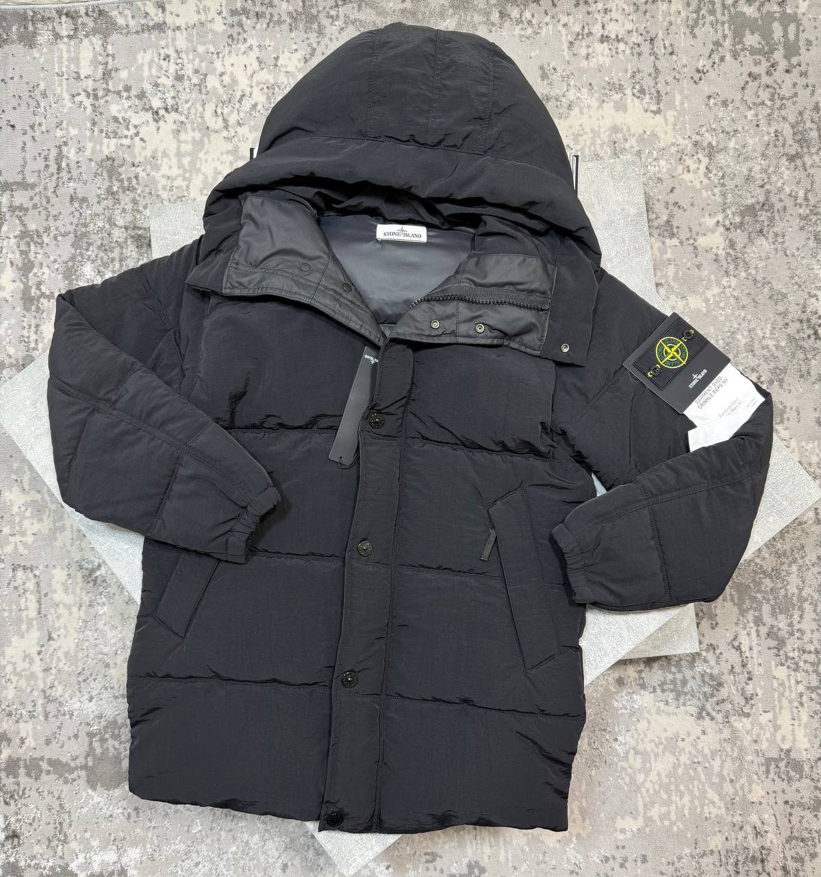 SI CRINKLE REPS NY HOODED DOWN JACKET - BLACK