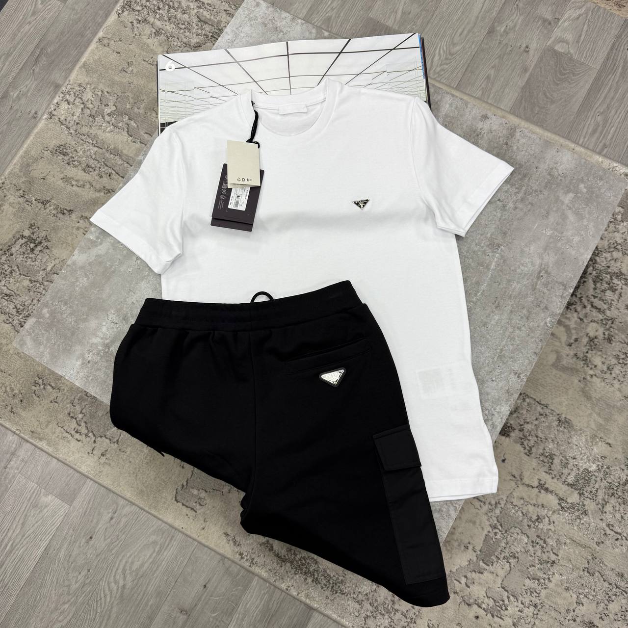 PDA CARGO SHORT SETS - WHITE / BLACK