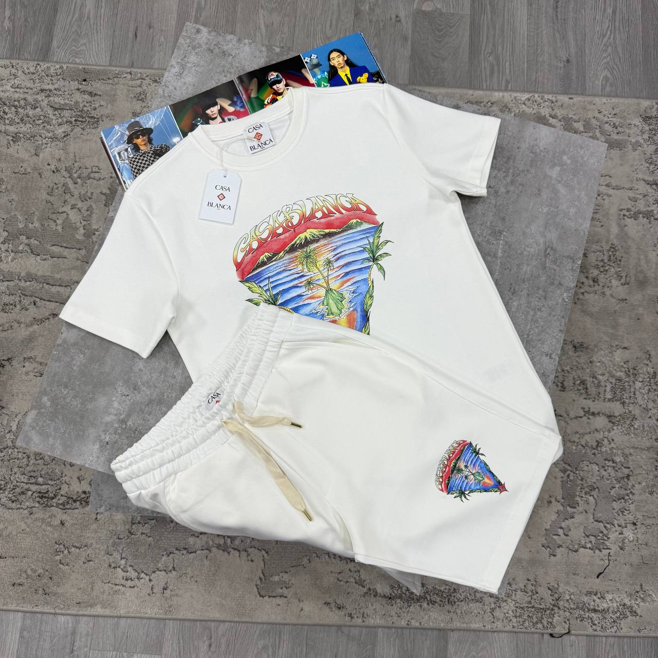 CB TROPICAL LANDSCAPE SHORT SETS - WHITE