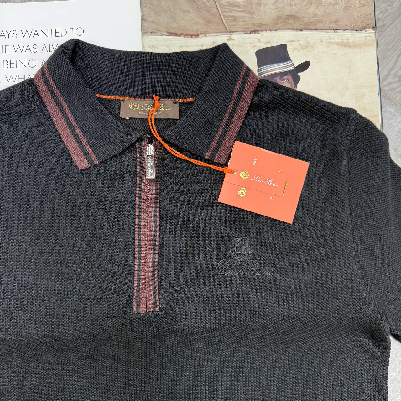 LORO KNIT QUARTER-ZIP POLO - BLACK