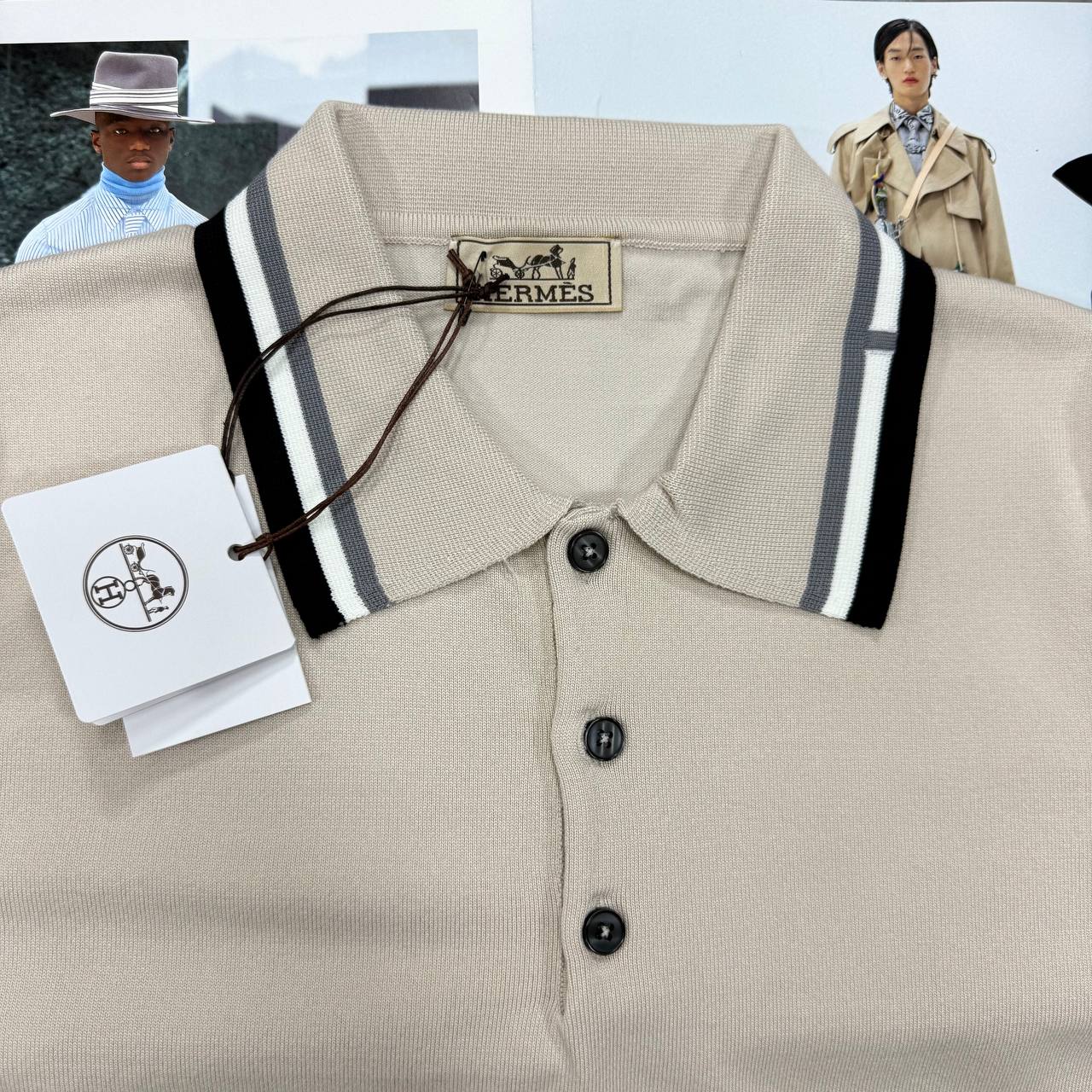 H CONTRAST TRIM POLO - BEIGE