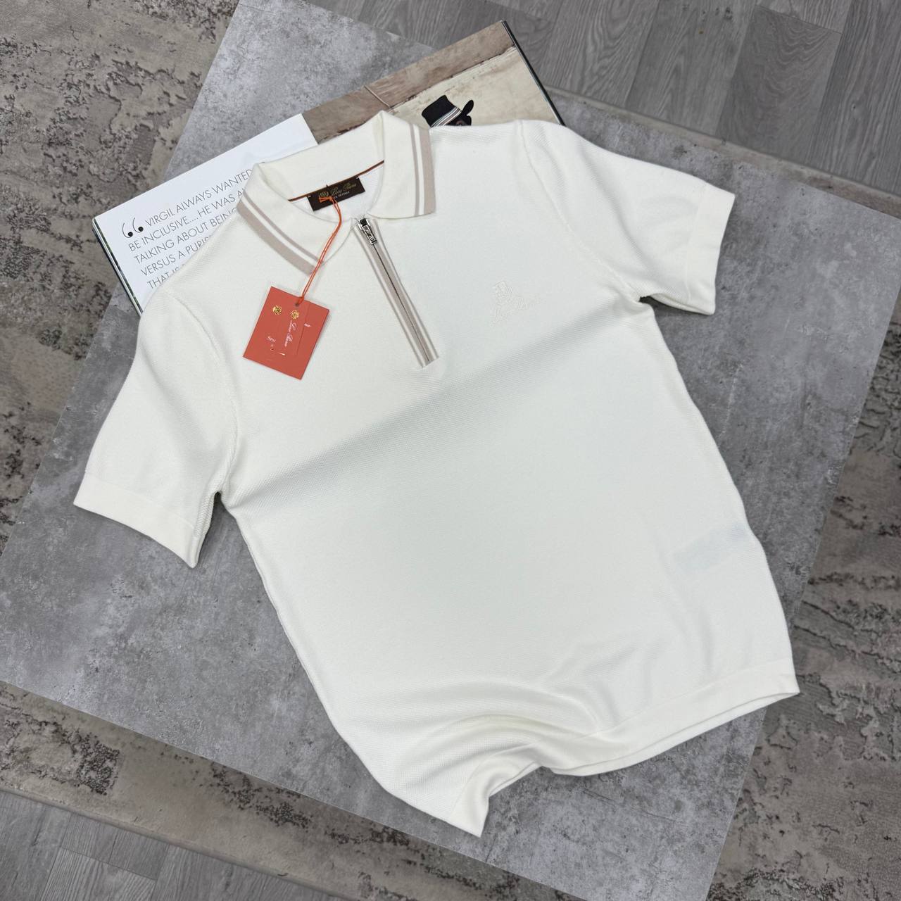 LORO KNIT QUARTER-ZIP POLO - WHITE
