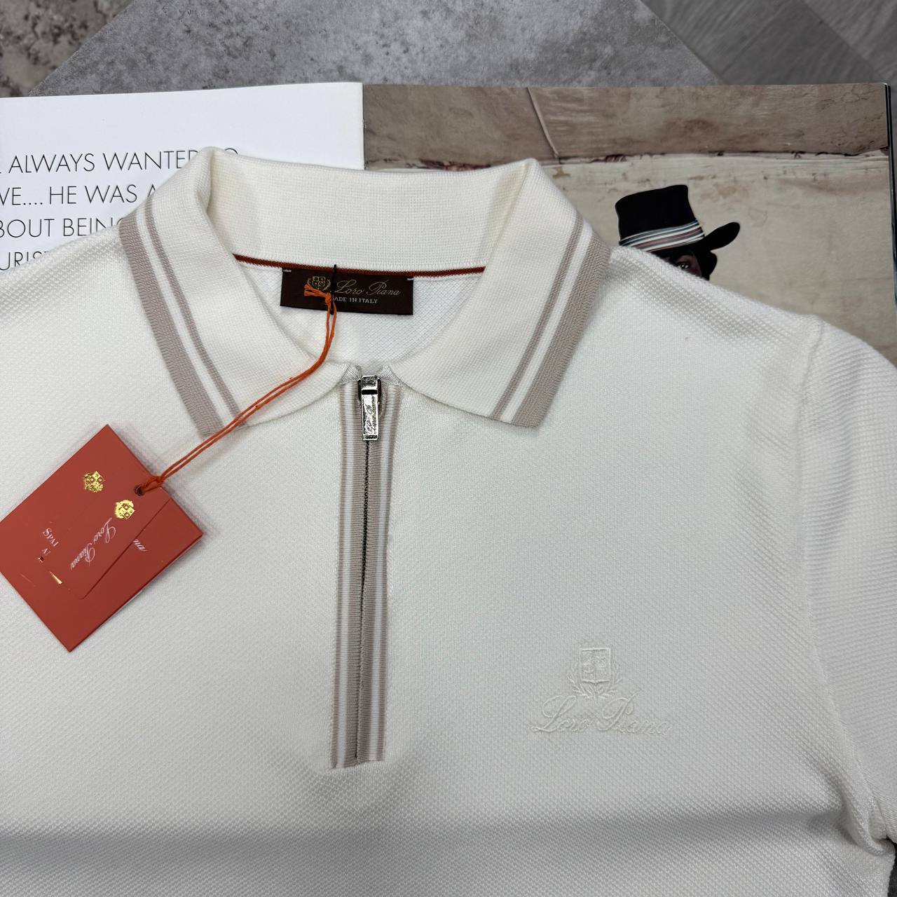 LORO KNIT QUARTER-ZIP POLO - WHITE