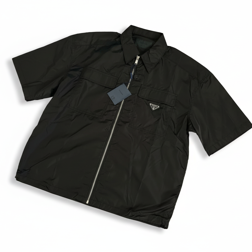 PDA NYLON OVERSIZED ZIP UP SHIRT - BLACK
