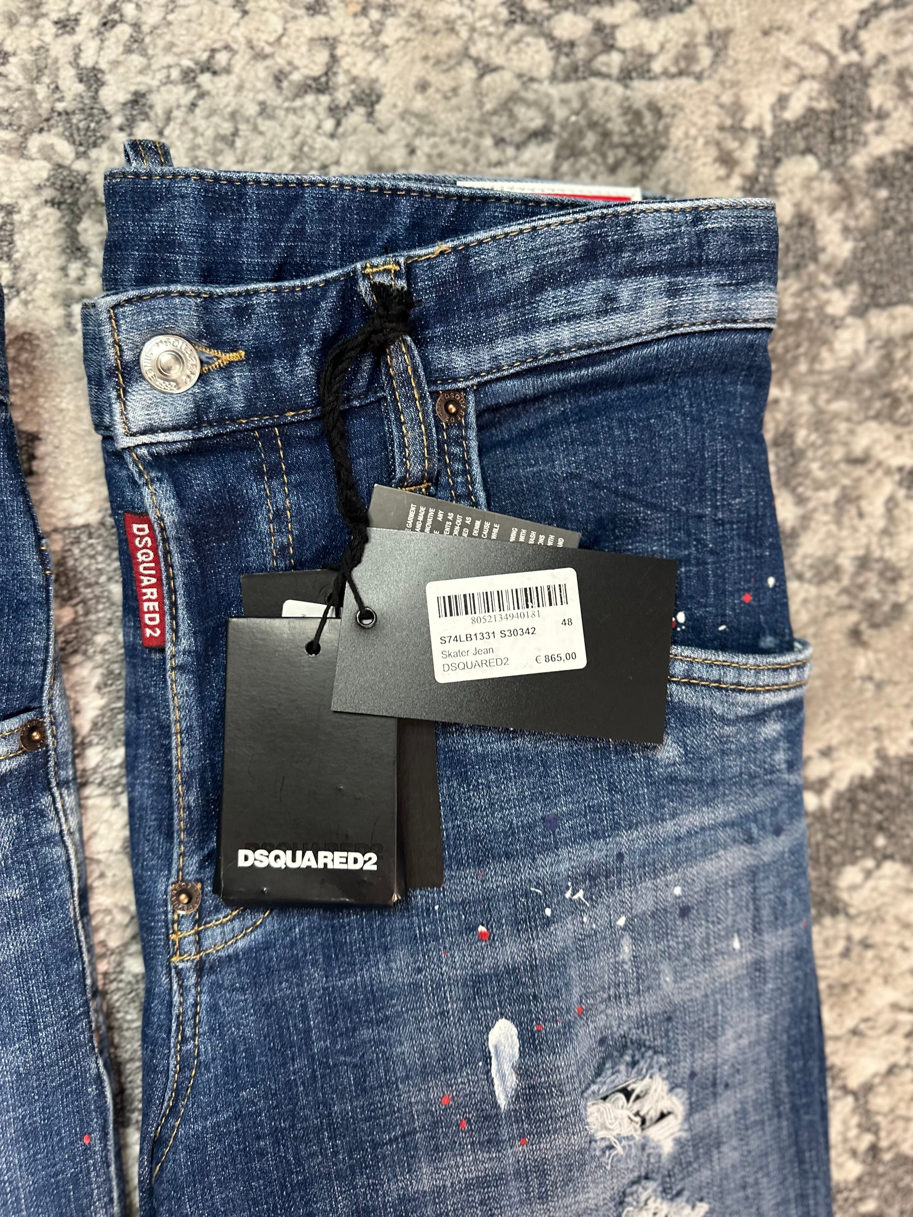DSQ DISTRESS SLIM DENIM JEANS - BLUE