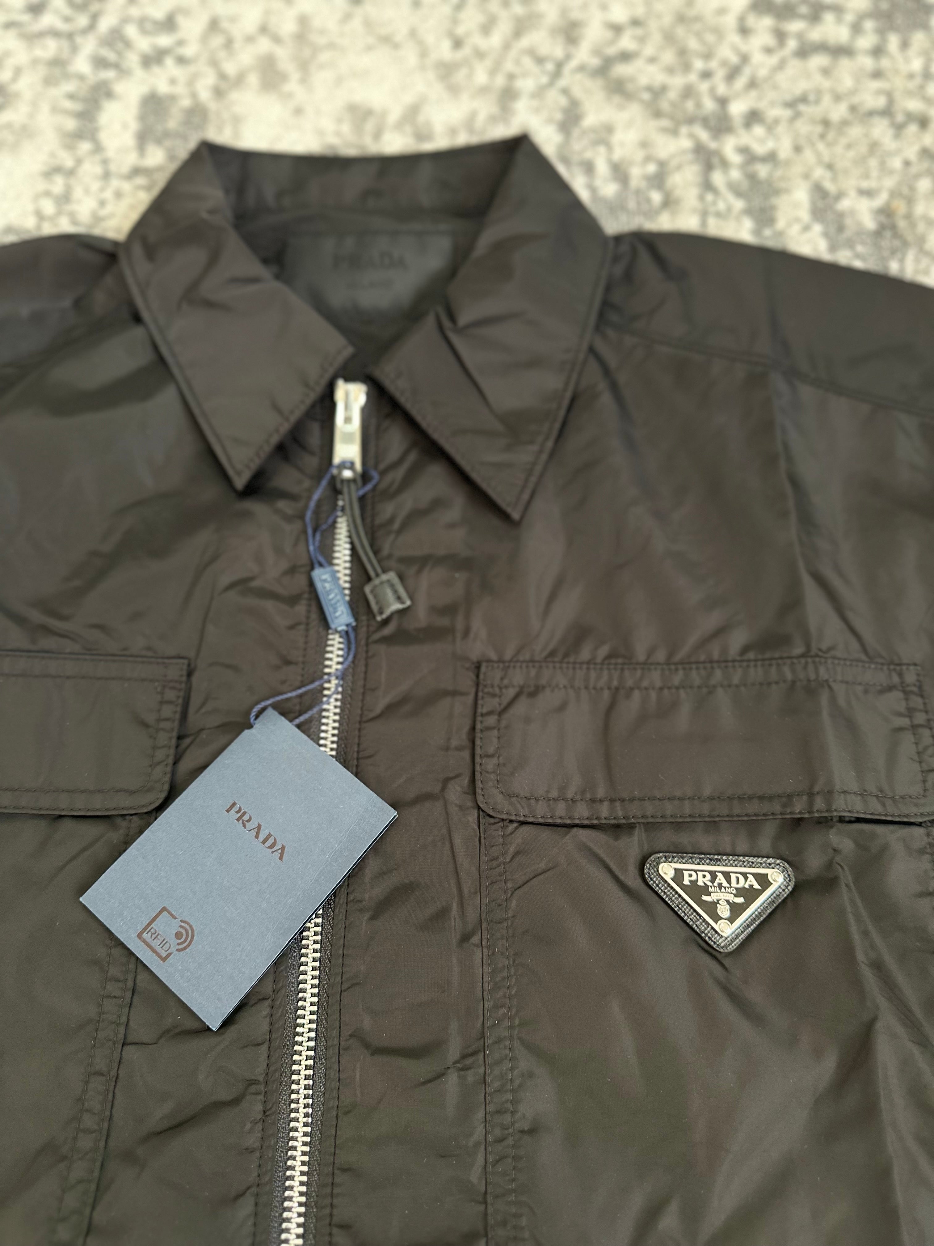PDA NYLON OVERSIZED ZIP UP SHIRT - BLACK