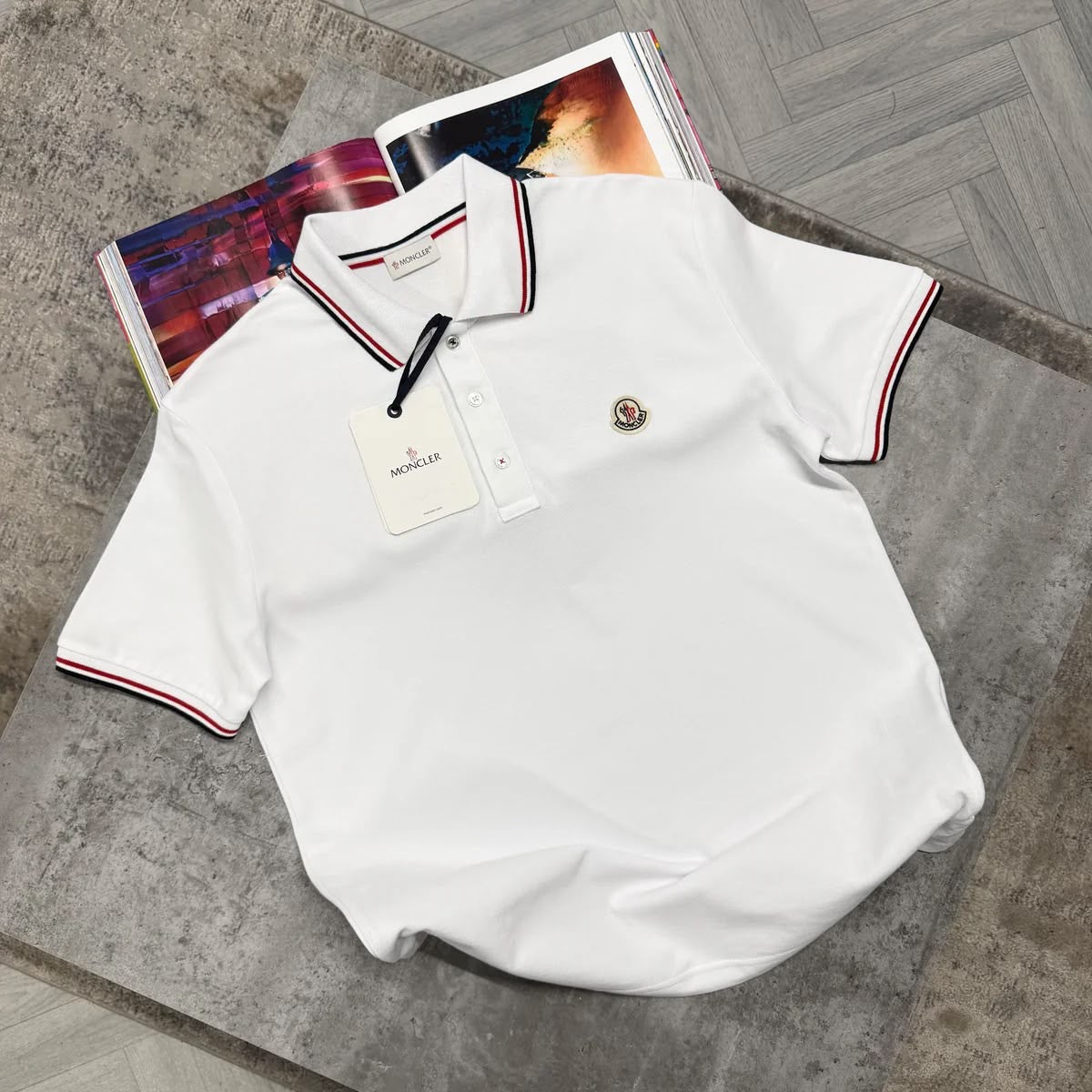 MNCLR STRIPE COLLAR POLO - WHITE
