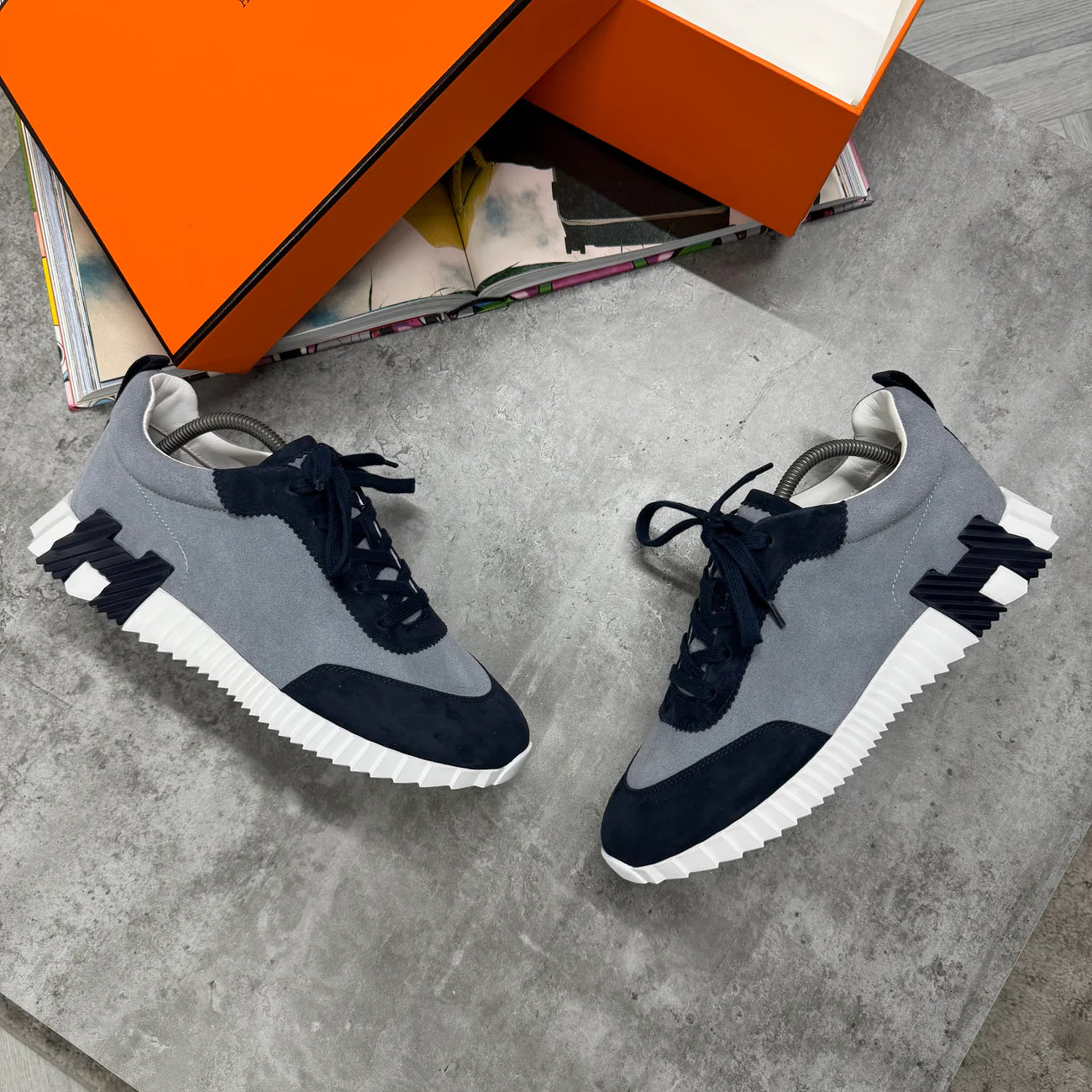 H TRAINER - GREY / NAVY SUEDE