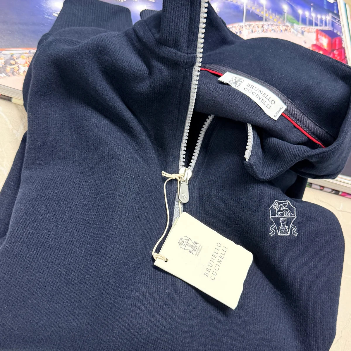 BRUNELLO HALF ZIP JUMPER - NAVY