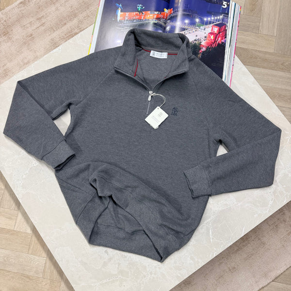 BRUNELLO HALF ZIP JUMPER - GREY