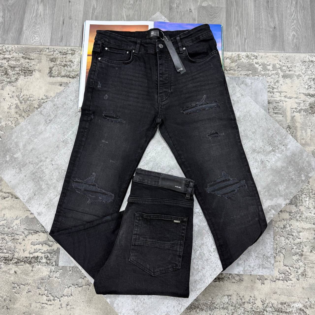 AMR MX1 DISTRESSED SLIM JEANS - BLACK