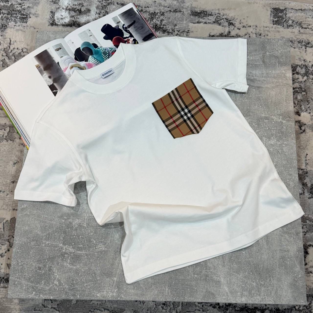 BBR CHECK POCKET TSHIRT - WHITE
