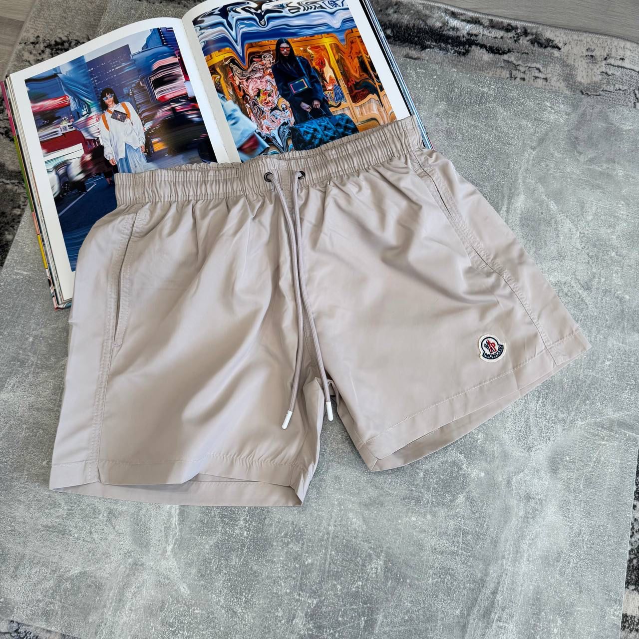 MNCLR LOGO PATCH SWIM SHORTS - BEIGE