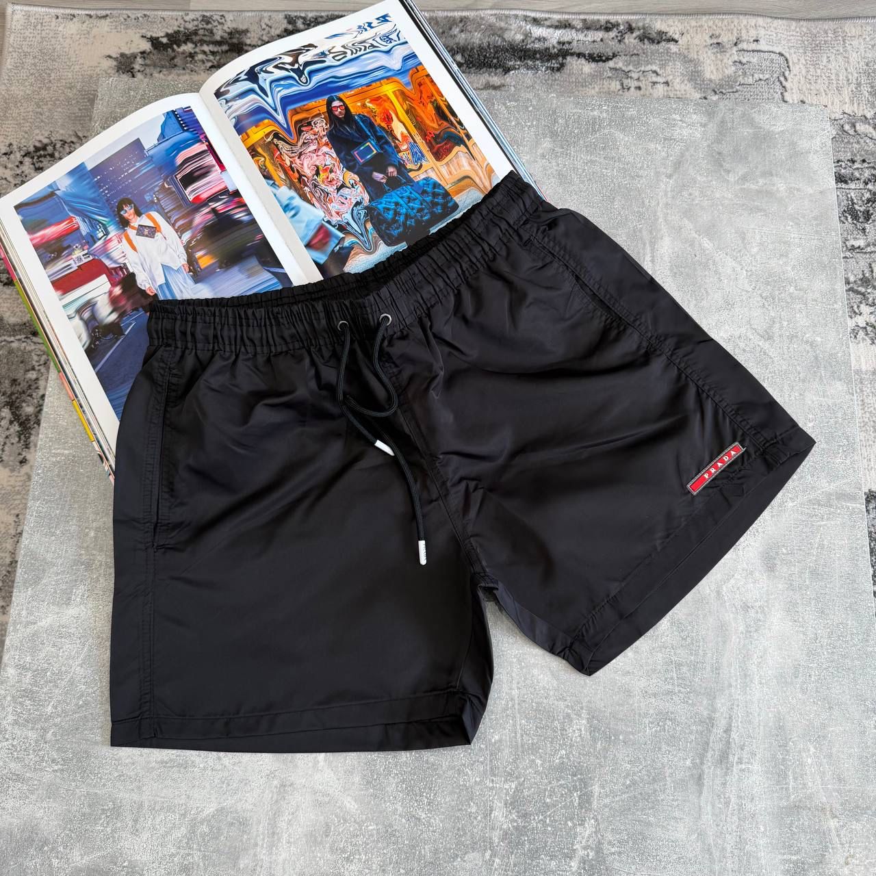 PDA NYLON SWIM SHORTS - BLACK
