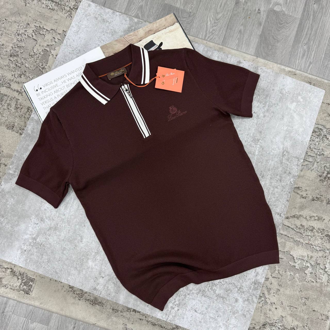 LORO KNIT QUARTER-ZIP POLO - BROWN