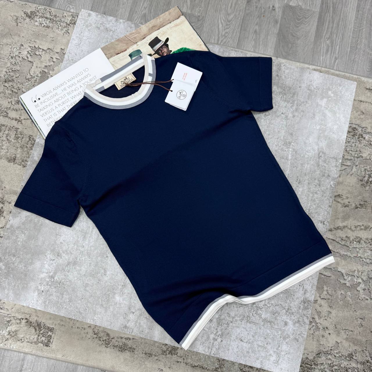 H STRIPPED TRIM TSHIRT - NAVY