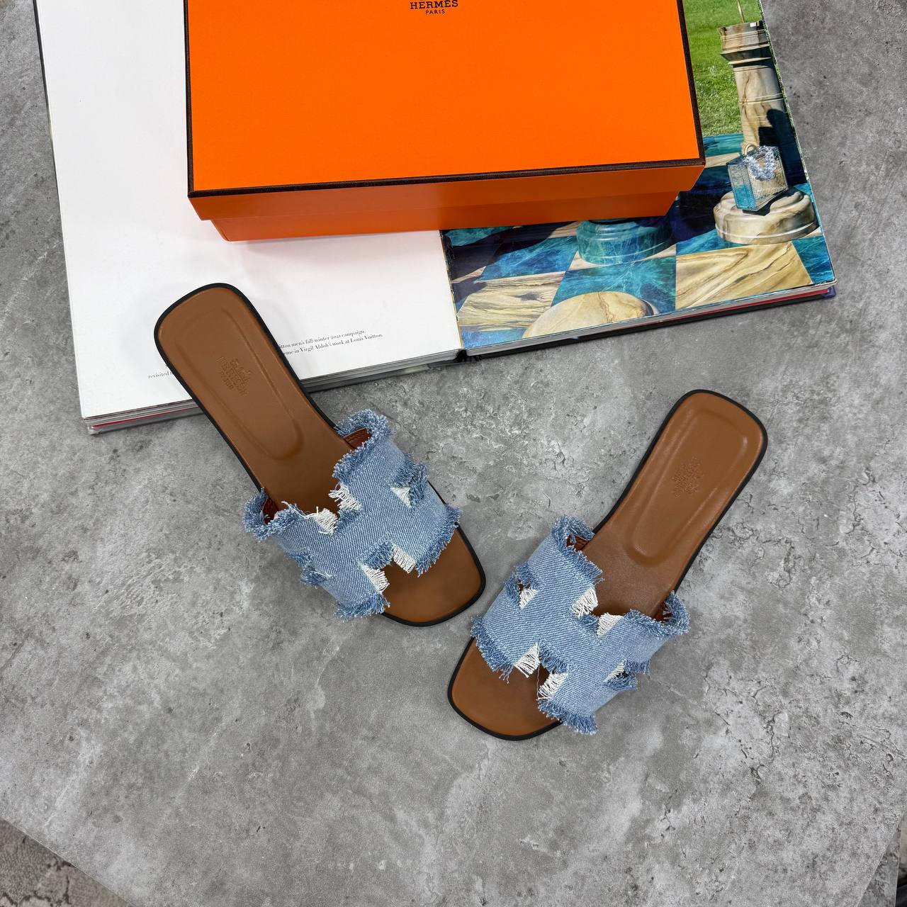 H ORAN FRINGE SANDALS - DENIM