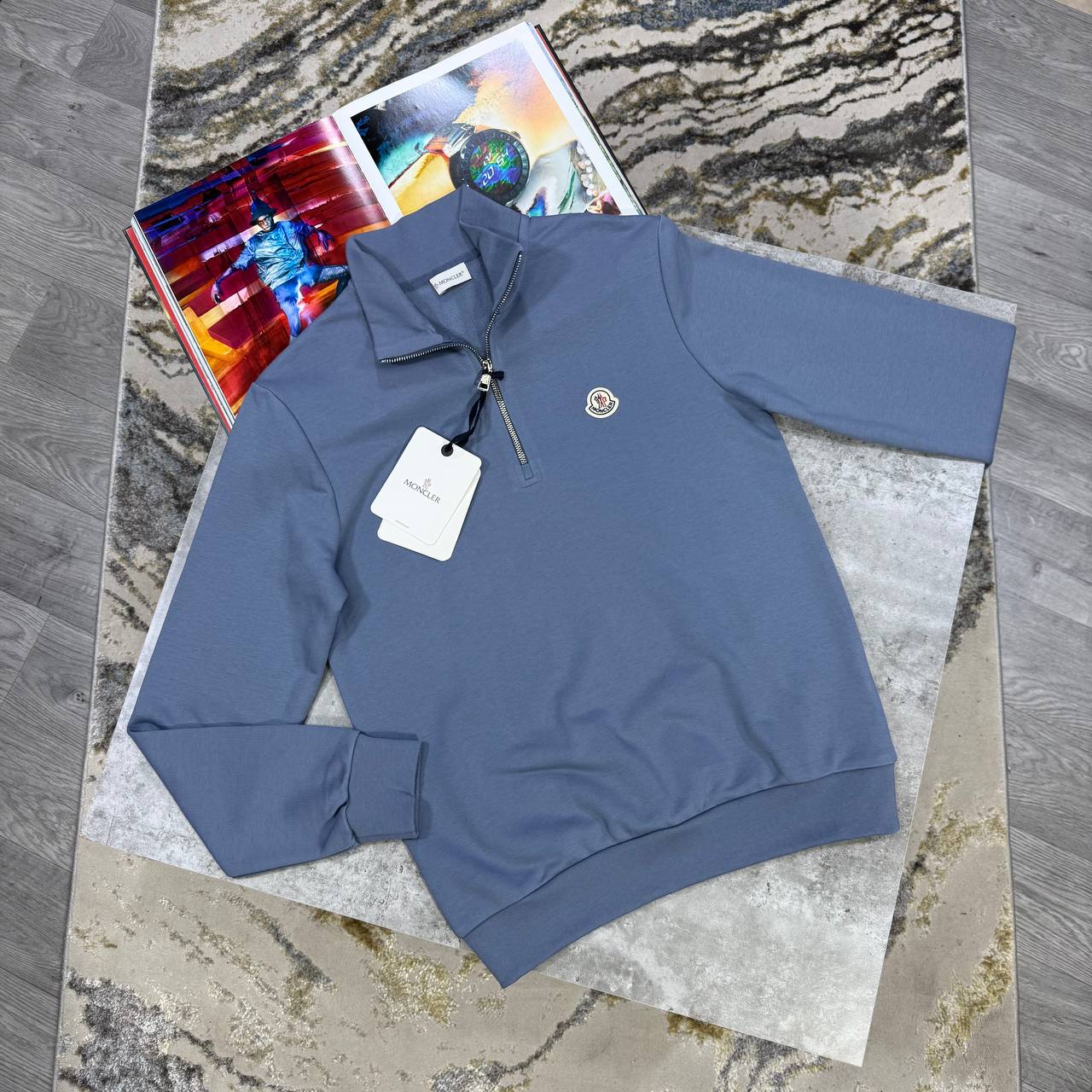 MNCLR LOGO HALF ZIP JUMPER - PALE BLUE