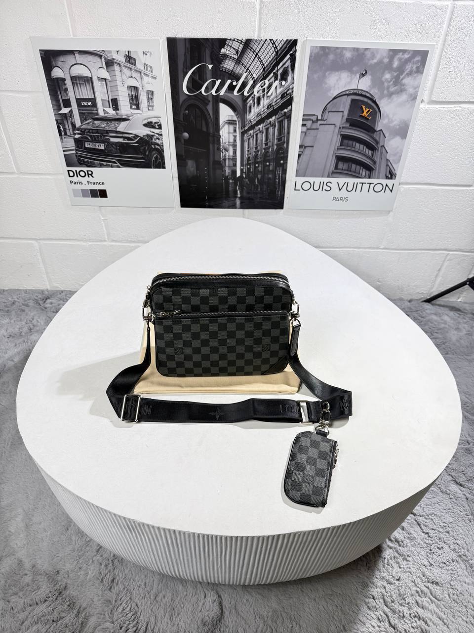 LVE CHEKERED TRIO MESSENGER BAG - BLACK/GREY